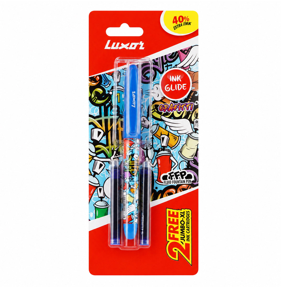 Luxor INK Glide Graffiti Fountain Pen – Blue, Pack of 2