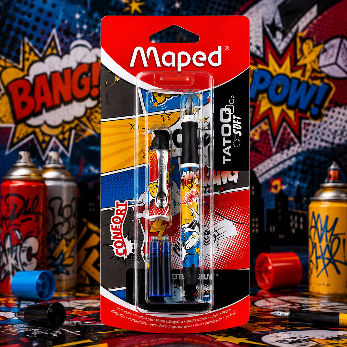 Tatood Soft Fountain Pen Comic Design Pack of 2 with Cartridges