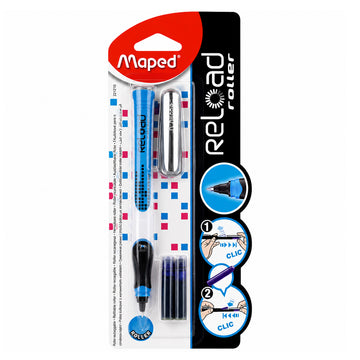 Maped Reload Roller Ball Pen with Refill Cartridge - Blue & White