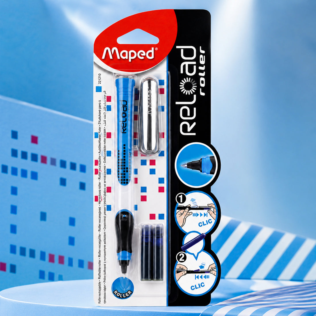 Maped Reload Roller Ball Pen with Refill Cartridge - Blue & White