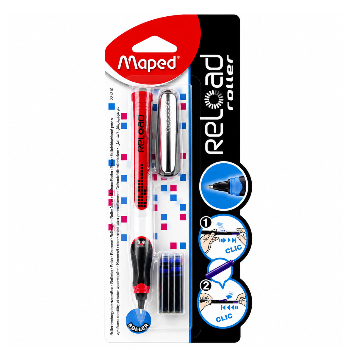 Maped Reload Roller Ball Pen with Refill Cartridge - Pink & White