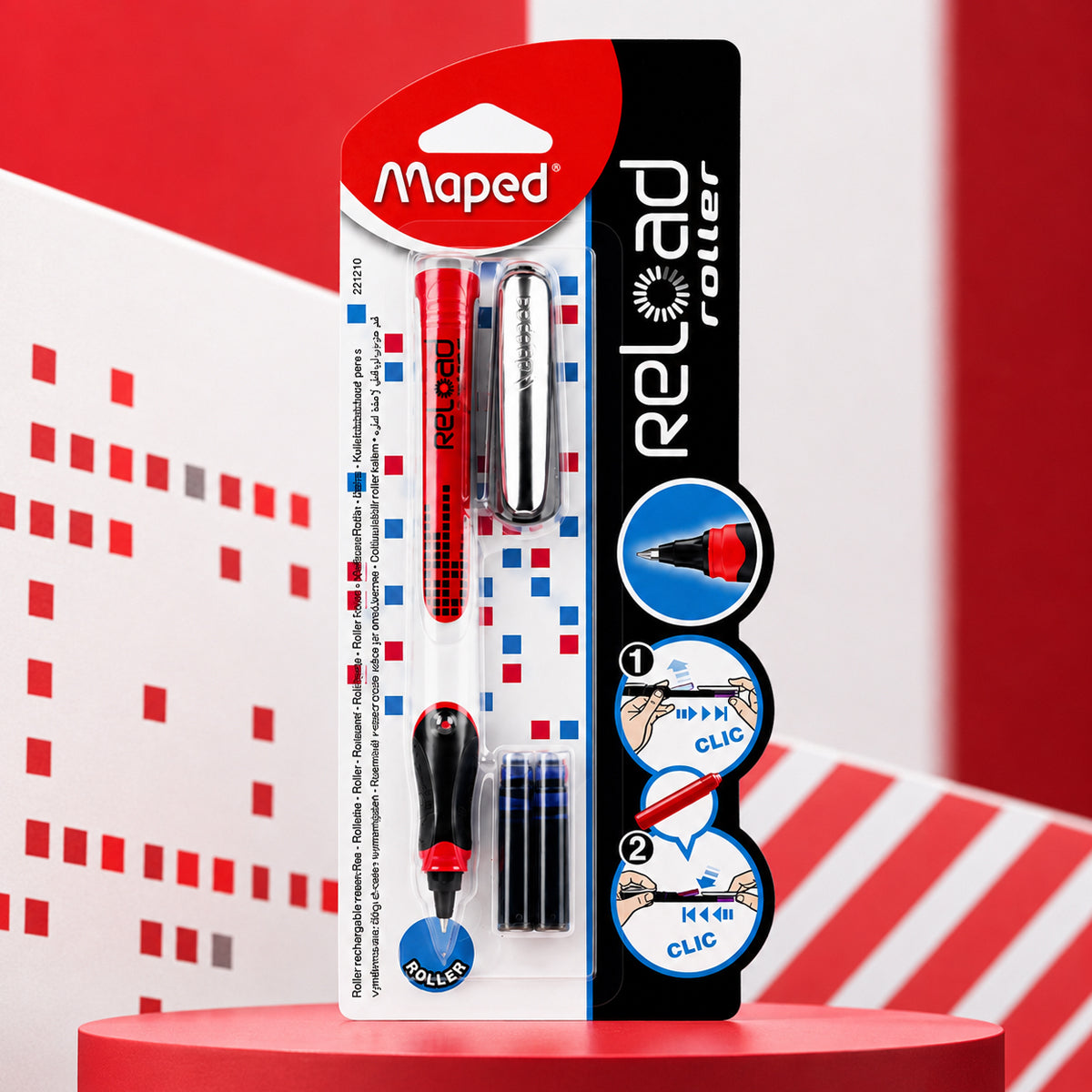 Maped Reload Roller Ball Pen with Refill Cartridge - Pink & White