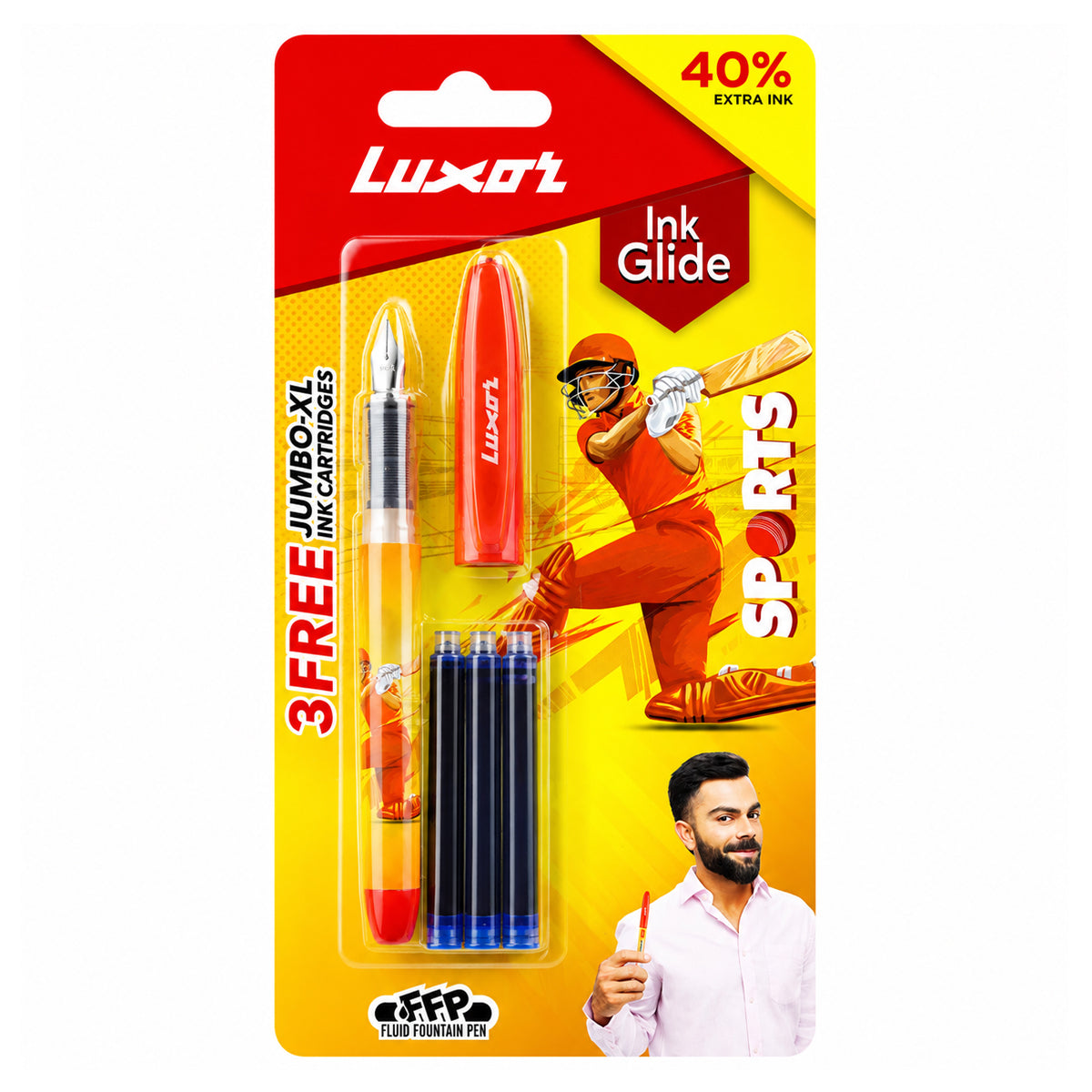 Luxor Ink Glide Sports Fountain Pen – Red, Pack of 2