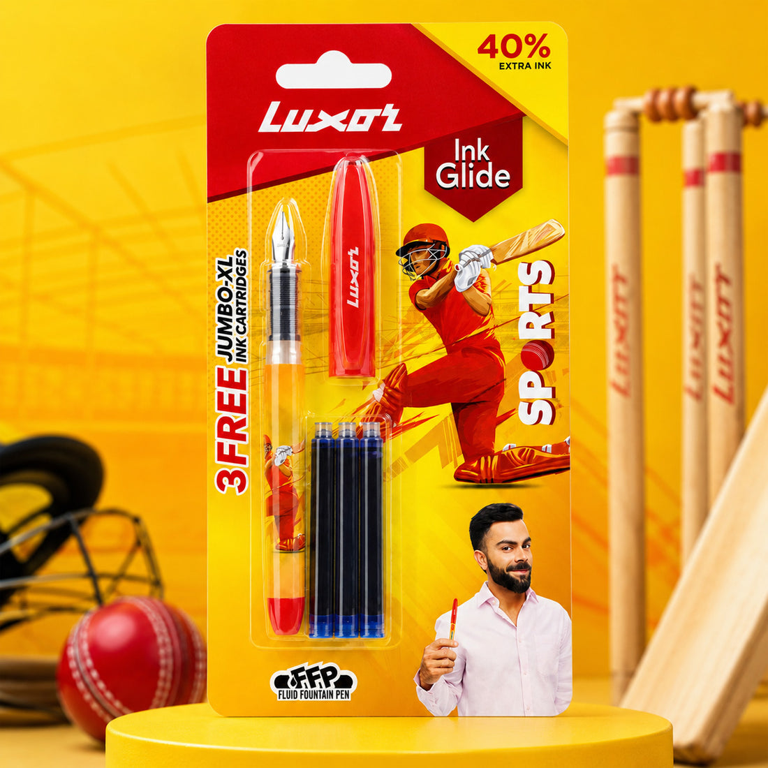 Luxor Ink Glide Sports Fountain Pen – Red, Pack of 2