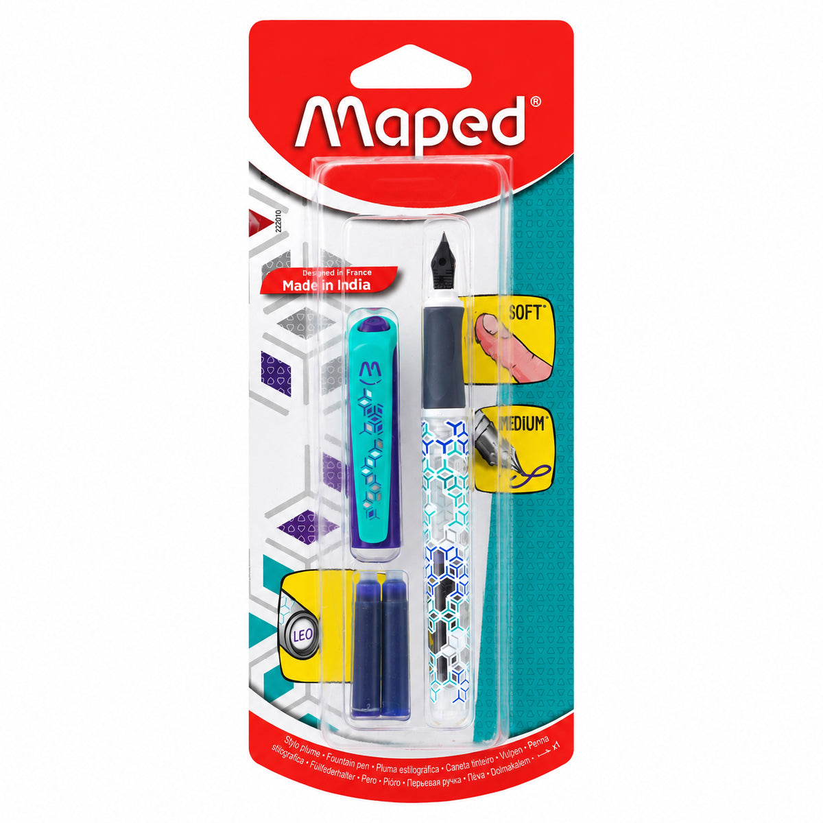 Maped Blue & White Fountain Pen with Ink Cartridges - Pack of 2
