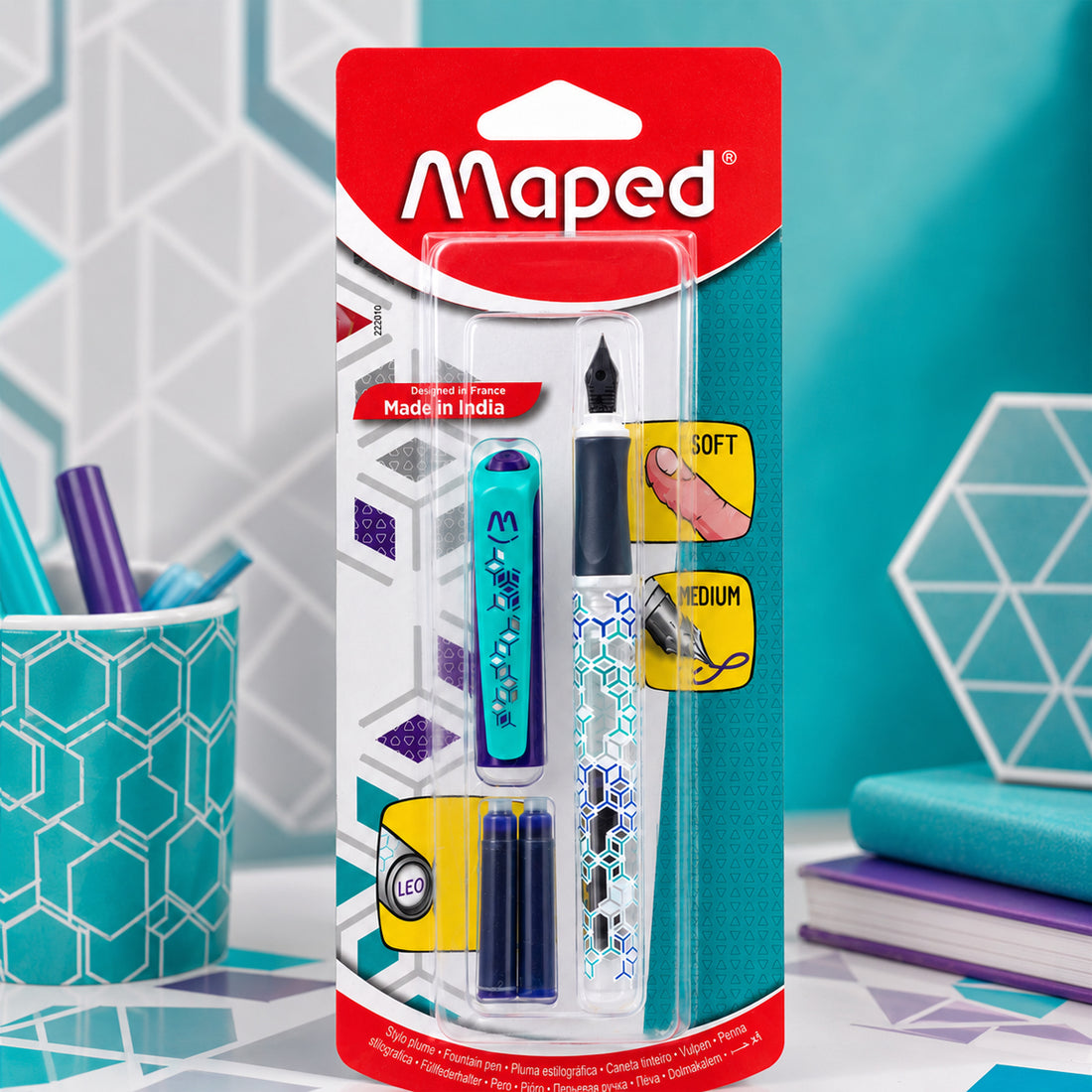 Maped Blue & White Fountain Pen with Ink Cartridges - Pack of 2