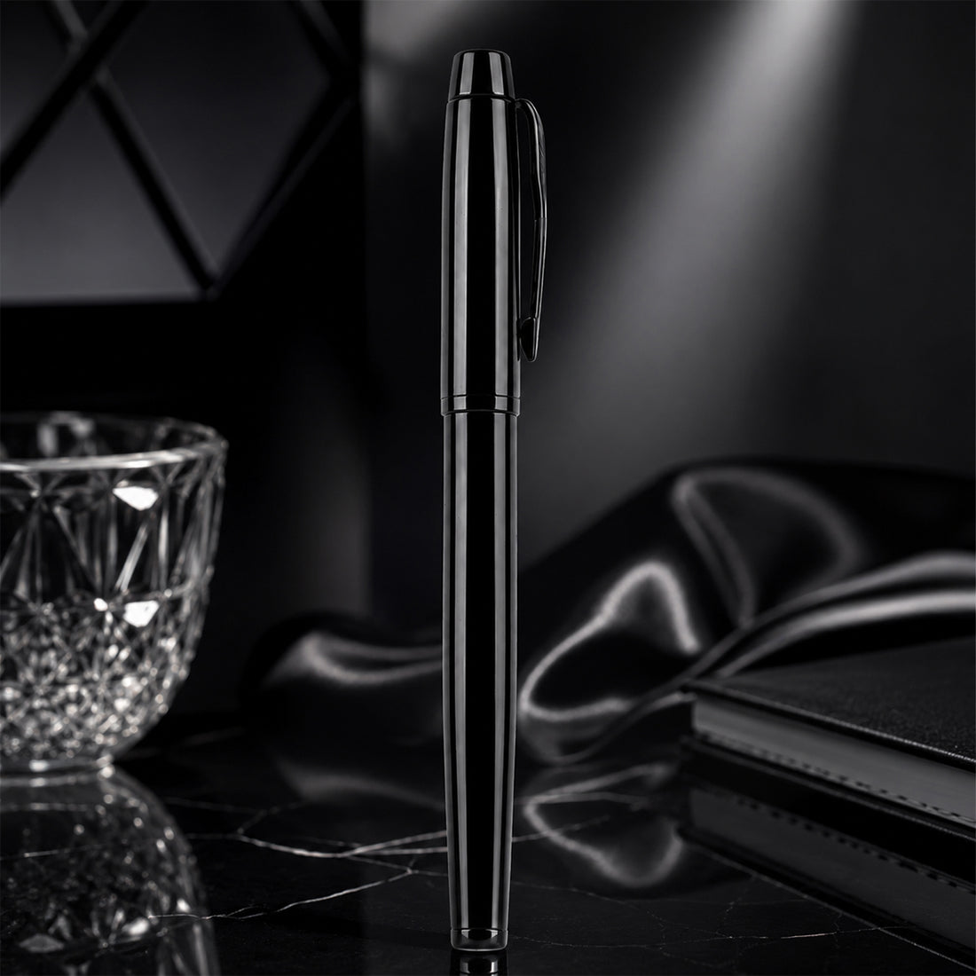The Writershub Matte Black Metal Roller Ball Pen — Medium Tip (Blue Ink)