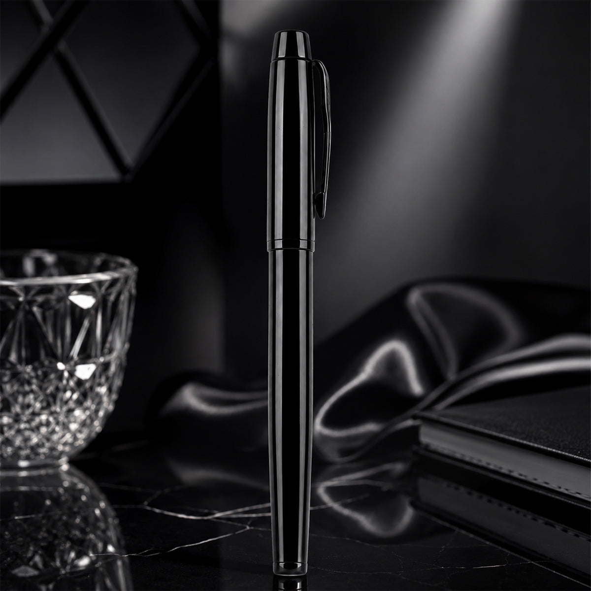 The Writershub Matte Black Metal Roller Ball Pen — Medium Tip (Blue Ink)