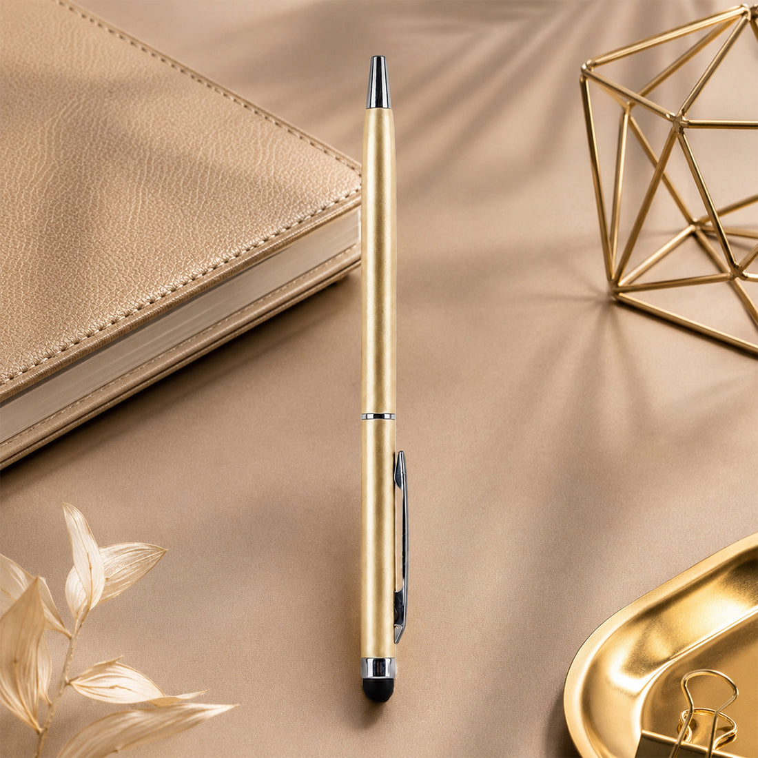 The Writershub Gold 2‑in‑1 Ballpoint & Stylus Pen — Blue Ink