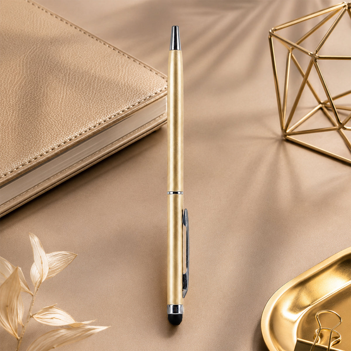 The Writershub Gold 2‑in‑1 Ballpoint & Stylus Pen — Blue Ink