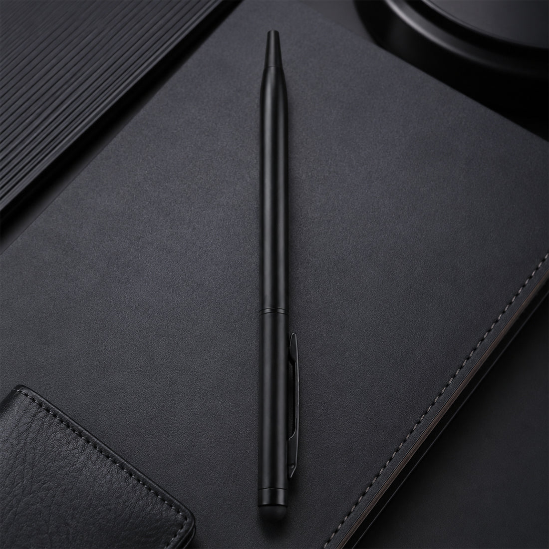 The Writershub Matte Black 2‑in‑1 Ballpoint & Stylus Pen — Blue Ink