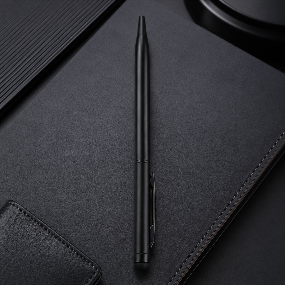 The Writershub Matte Black 2‑in‑1 Ballpoint & Stylus Pen — Blue Ink