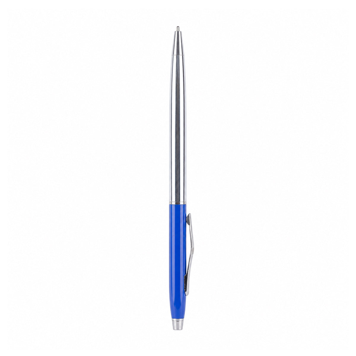 Slim Silver Body Ball Pen with Blue Accents – Twist Mechanism | Premium Metal Ballpoint with Blue Ink