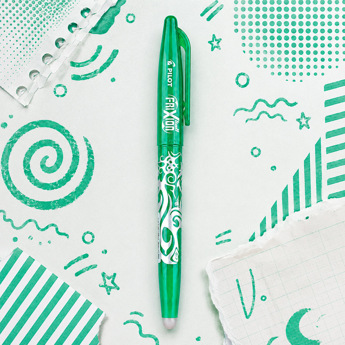 Pilot Frixion Erasable Green Rollerball Pen — Unique Thermo-Sensitive Ink with Built-In Eraser