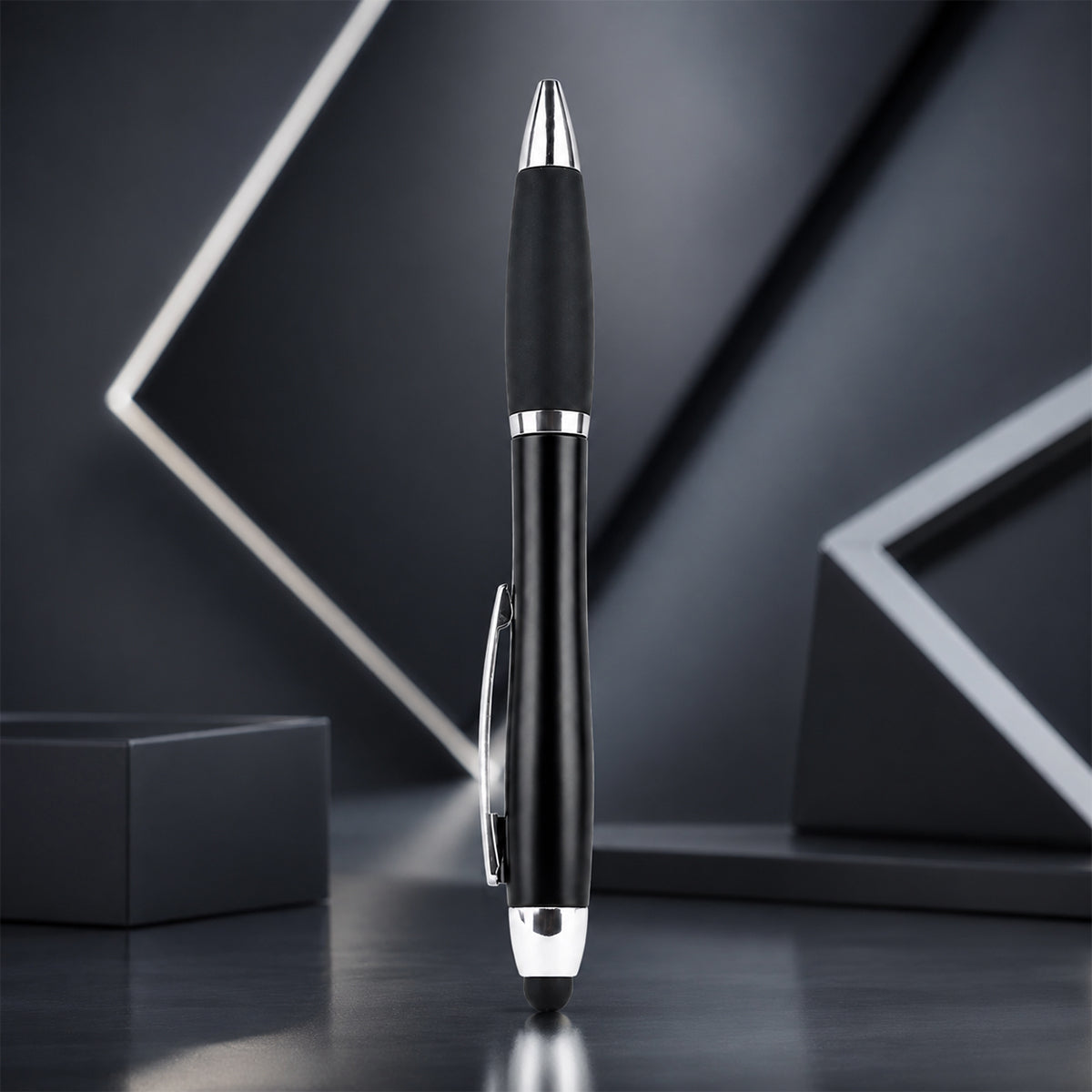 The Writershub Black Grip 2‑in‑1 Ballpoint & Stylus Pen — Blue Ink