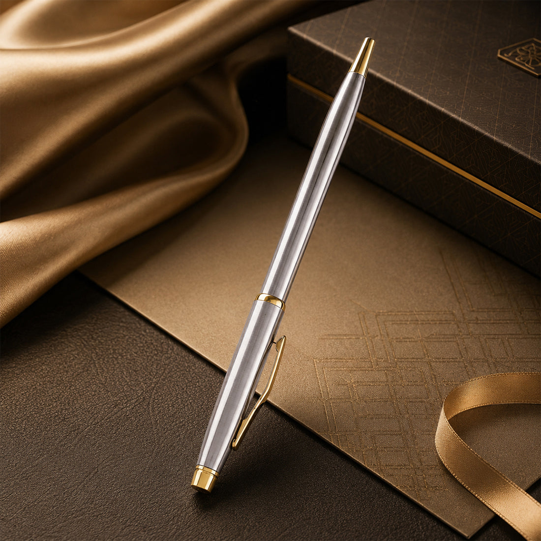 Silver Barrel Twist Ball Pen – Gold Clip
