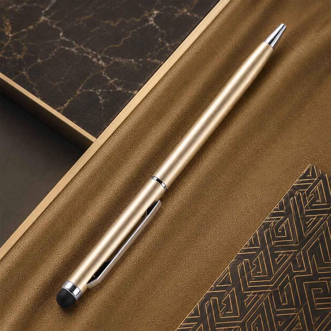 The Writershub Light Gold 2‑in‑1 Ballpoint & Stylus Pen — Blue Ink