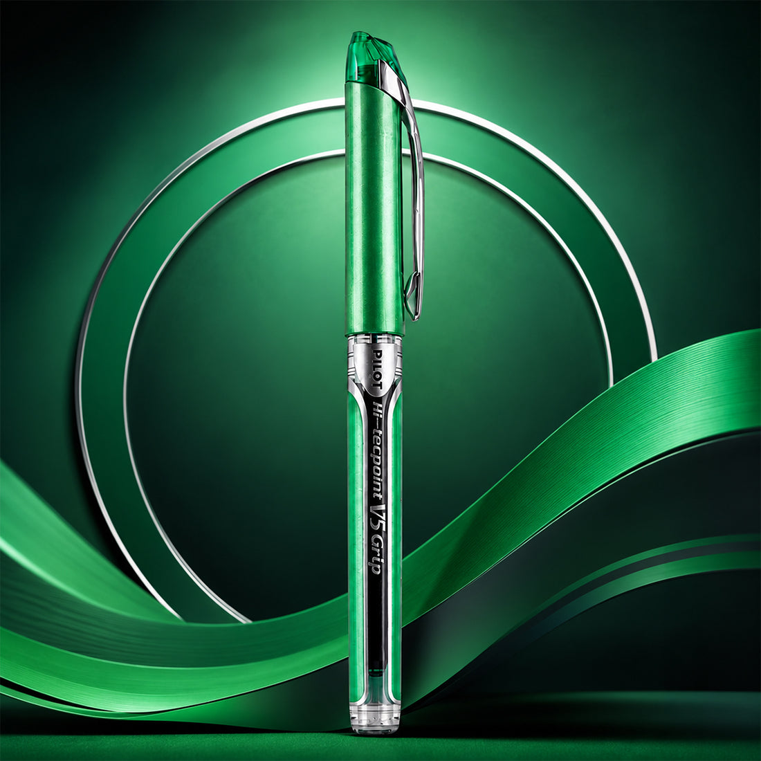 Pilot Hi-Tecpoint V5 Grip Green Rollerball Pen — 0.5mm Ultra-Fine Liquid Ink with Ergonomic Grip