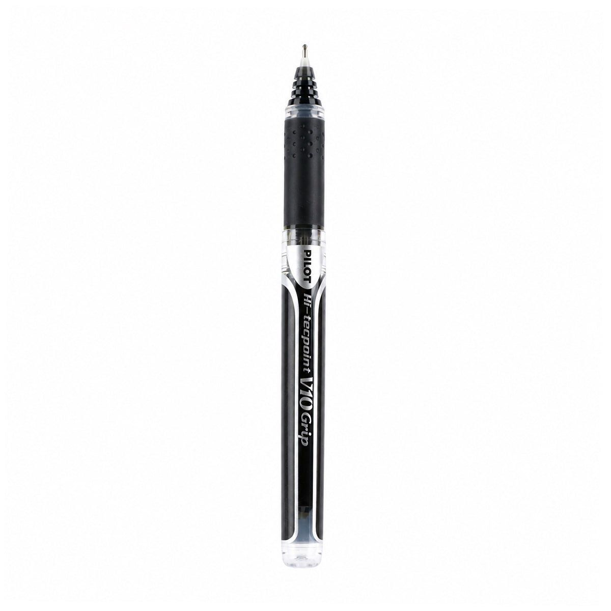 Pilot Hi-Tecpoint V10 Grip Black Rollerball Pen — 1.0mm Broad Liquid Ink with Dimpled Grip