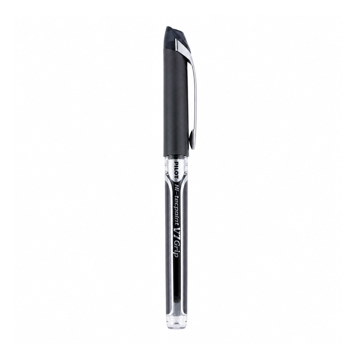 Pilot Hi-Tecpoint V7 Grip Black Rollerball Pen — 0.7mm Medium Liquid Ink with Dimpled Grip