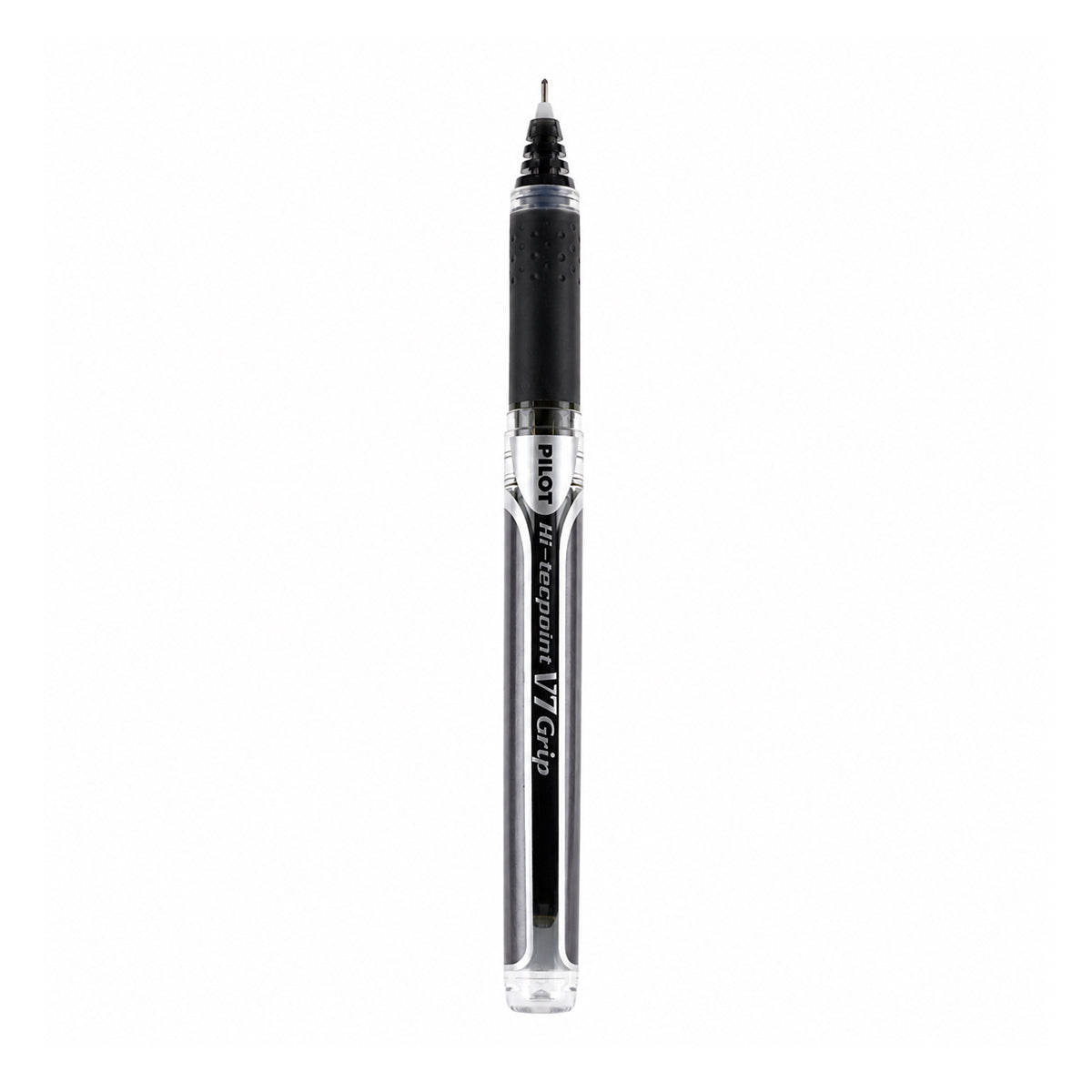 Pilot Hi-Tecpoint V7 Grip Black Rollerball Pen — 0.7mm Medium Liquid Ink with Dimpled Grip