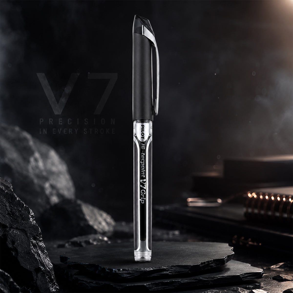 Pilot Hi-Tecpoint V7 Grip Black Rollerball Pen — 0.7mm Medium Liquid Ink with Dimpled Grip