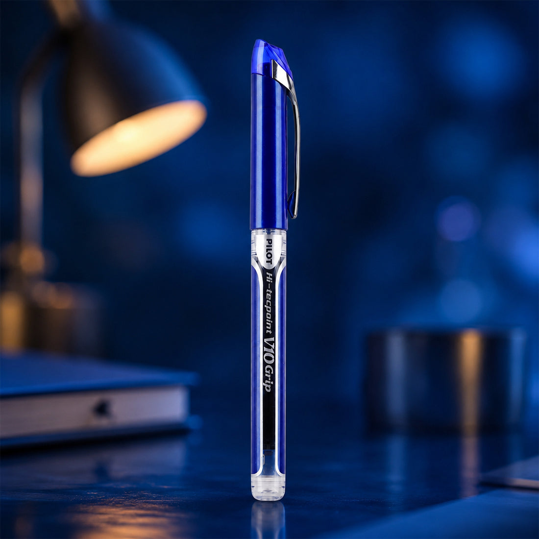 Pilot Hi-Tecpoint V10 Grip Blue Rollerball Pen — 1.0mm Broad Liquid Ink with Dimpled Grip