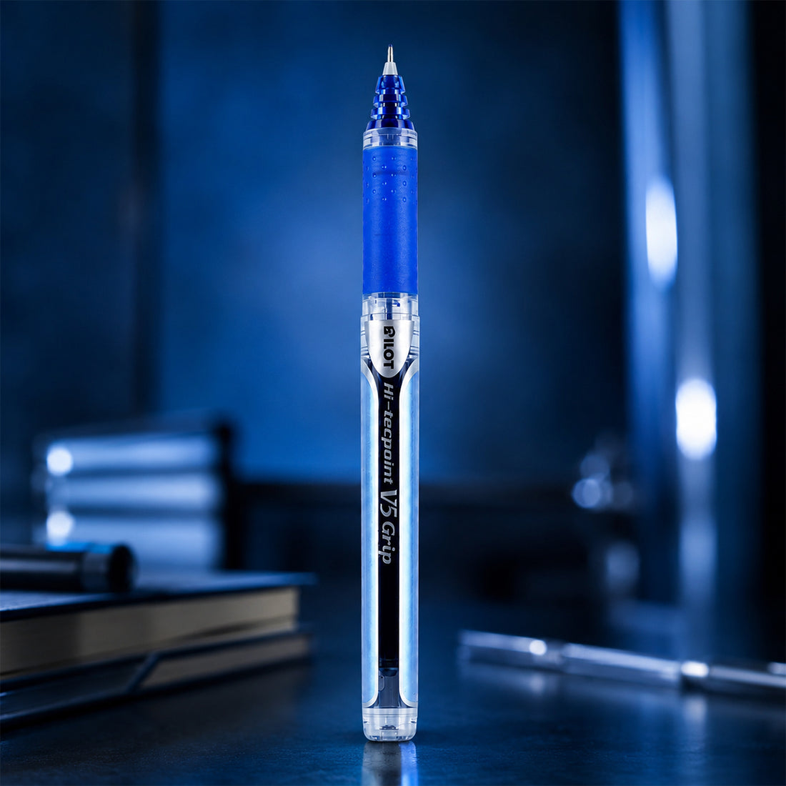 Pilot Hi-Tecpoint V5 Grip Blue Rollerball Pen — 0.5mm Ultra-Fine Liquid Ink with Dimpled Grip