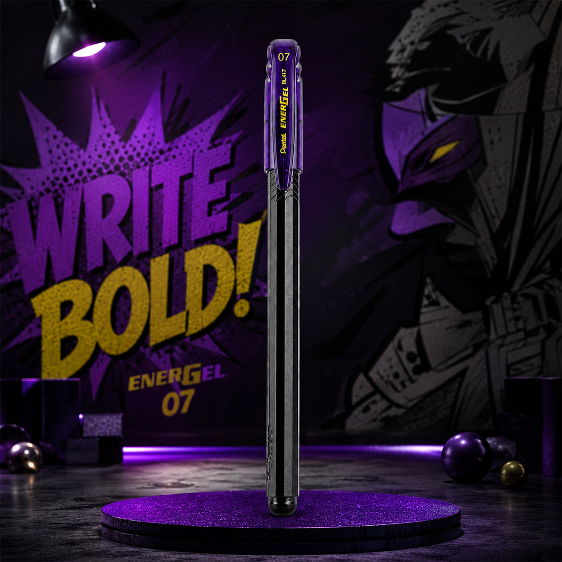 Pentel EnerGel Black & Violet Plastic Gel Pen | Violet Ink | Cap Type