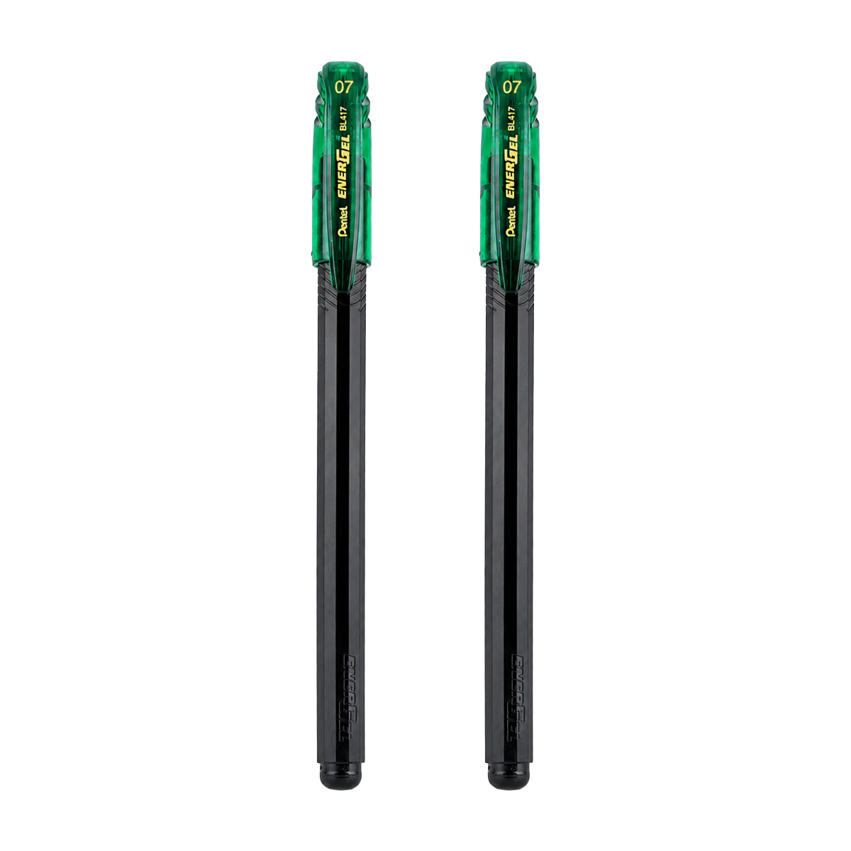 Pentel EnerGel – Black Body with Green Clip (Green Ink) Set of 2