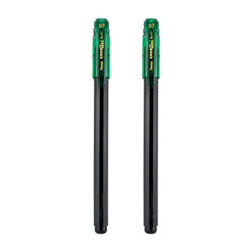Pentel EnerGel – Black Body with Green Clip (Green Ink) Set of 2