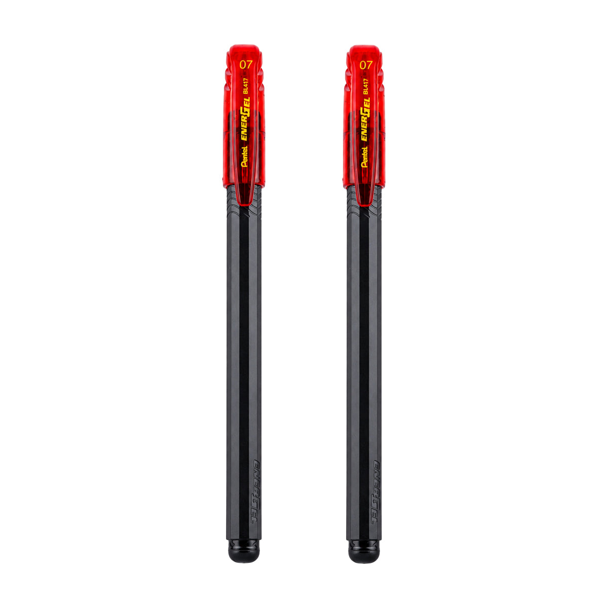 Pentel EnerGel – Black Body with Red Clip (Red Ink Gel Pen) Set of 2