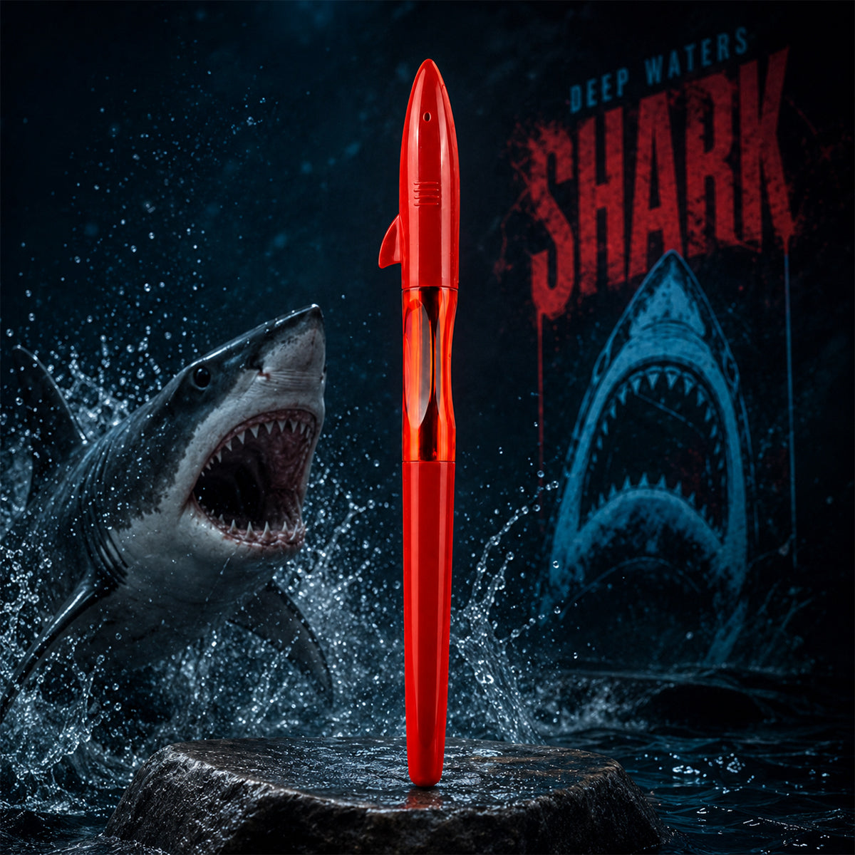 Jinhao Shark Red Roller Ball Pen — Blue Ink, Shark-Fin Clip