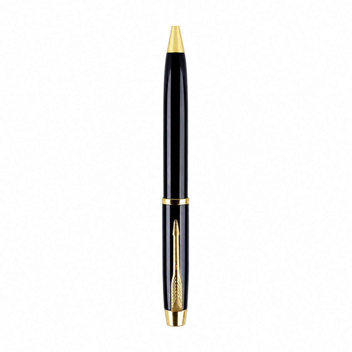 The Writershub Glossy Black Twist Ball Pen — Blue Ink, Gold Clip