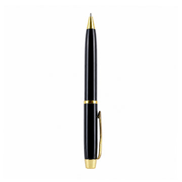 The Writershub Glossy Black Twist Ball Pen — Blue Ink, Gold Clip