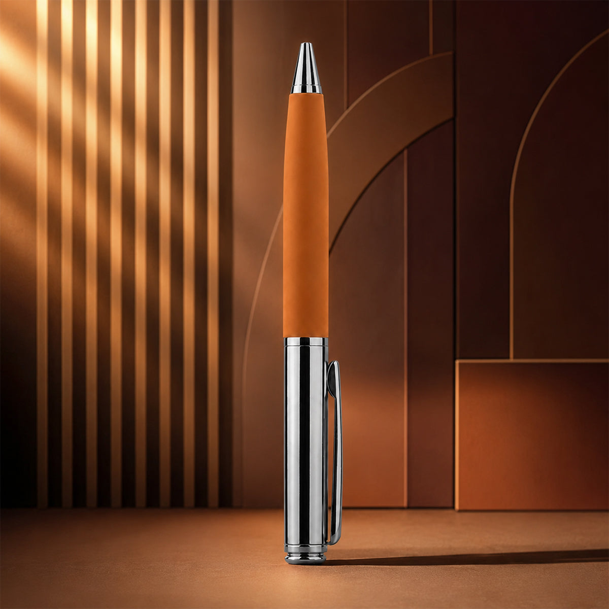 The Writershub Elegant Brown & Silver Metal Twist Ball Pen — Blue Ink