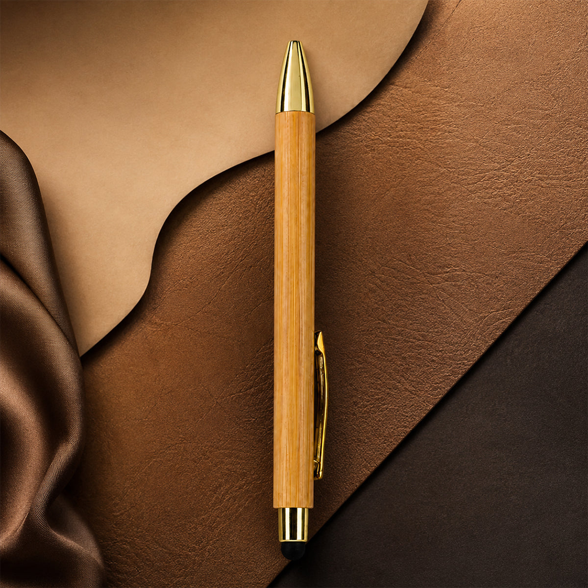 The Writershub Eco-Friendly Bamboo Ball Pen with Stylus Tip — Beige, Blue Ink