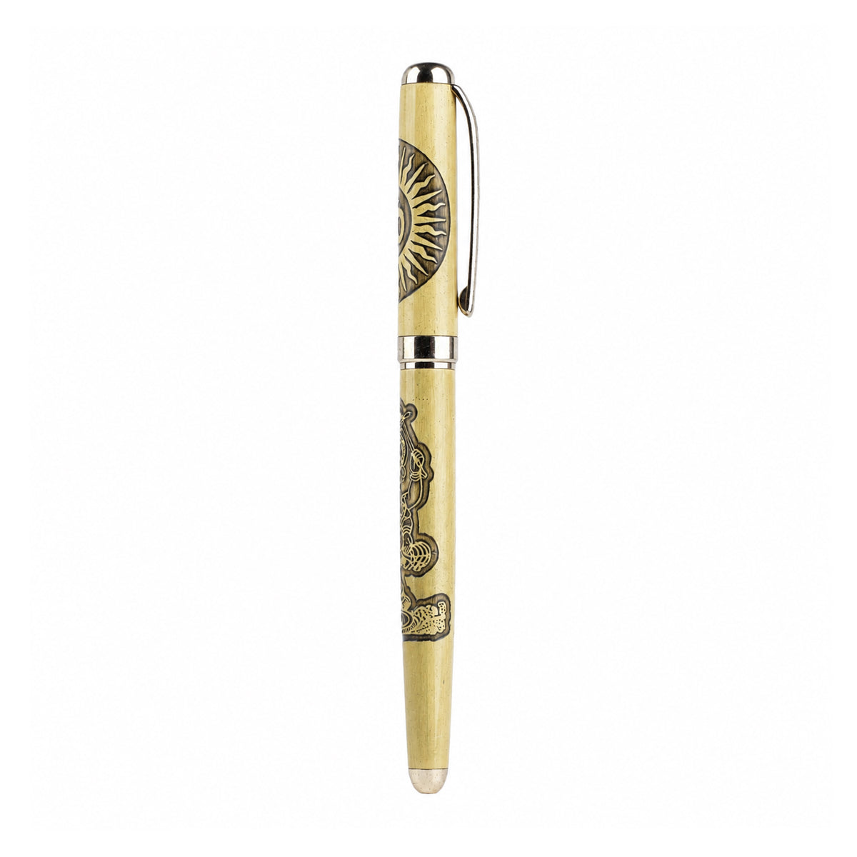The Writershub Golden Ganesha & Om Engraved Ball Pen — Golden Body, Blue Ink
