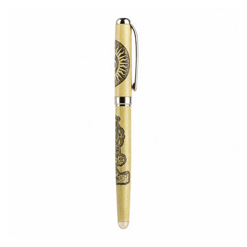 The Writershub Golden Ganesha & Om Engraved Ball Pen — Golden Body, Blue Ink