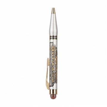The Writershub Ayodhya Ram Temple Dome-Top Twist Ball Pen — Silver & Gold (Blue Ink)