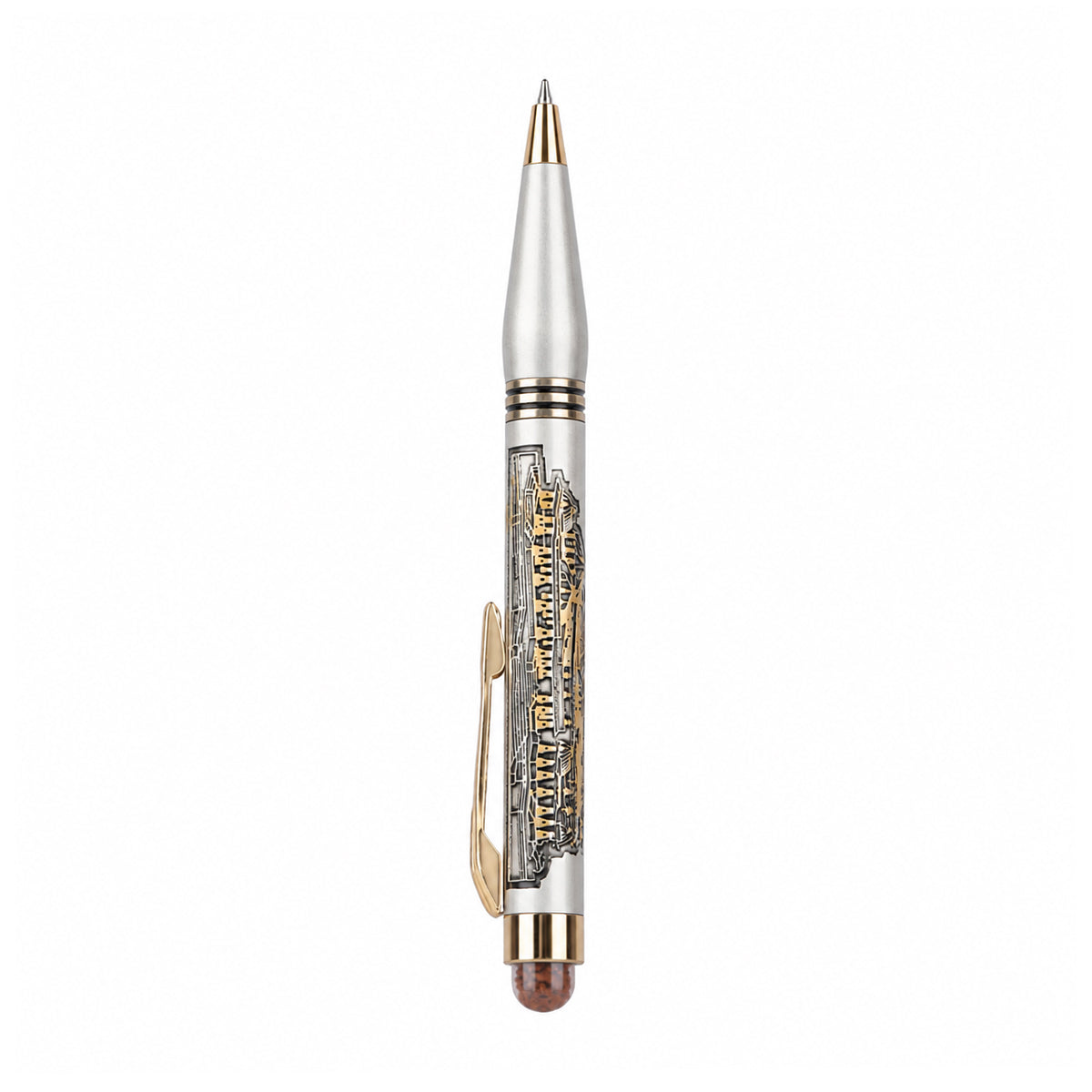 The Writershub Ayodhya Ram Temple Dome-Top Twist Ball Pen — Silver & Gold (Blue Ink)