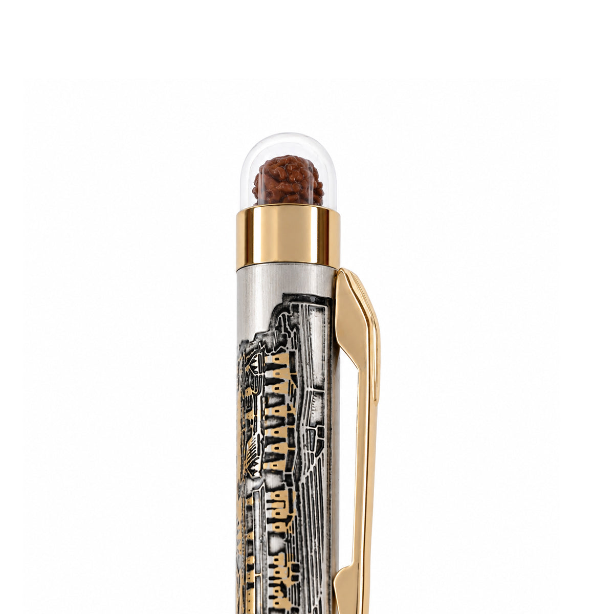 The Writershub Ayodhya Ram Temple Dome-Top Twist Ball Pen — Silver & Gold (Blue Ink)