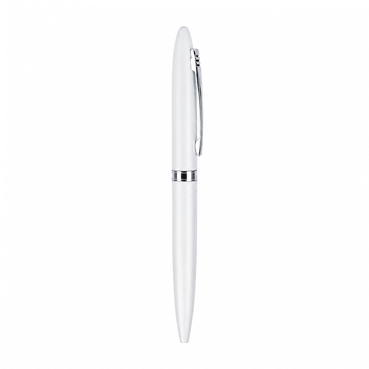 The Writershub Elegant White & Chrome Twist Ball Pen — Blue Ink
