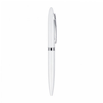 The Writershub Elegant White & Chrome Twist Ball Pen — Blue Ink