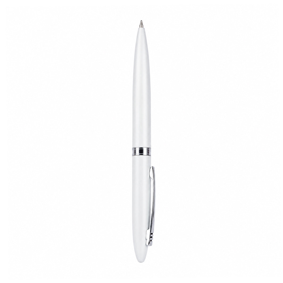 The Writershub Elegant White & Chrome Twist Ball Pen — Blue Ink