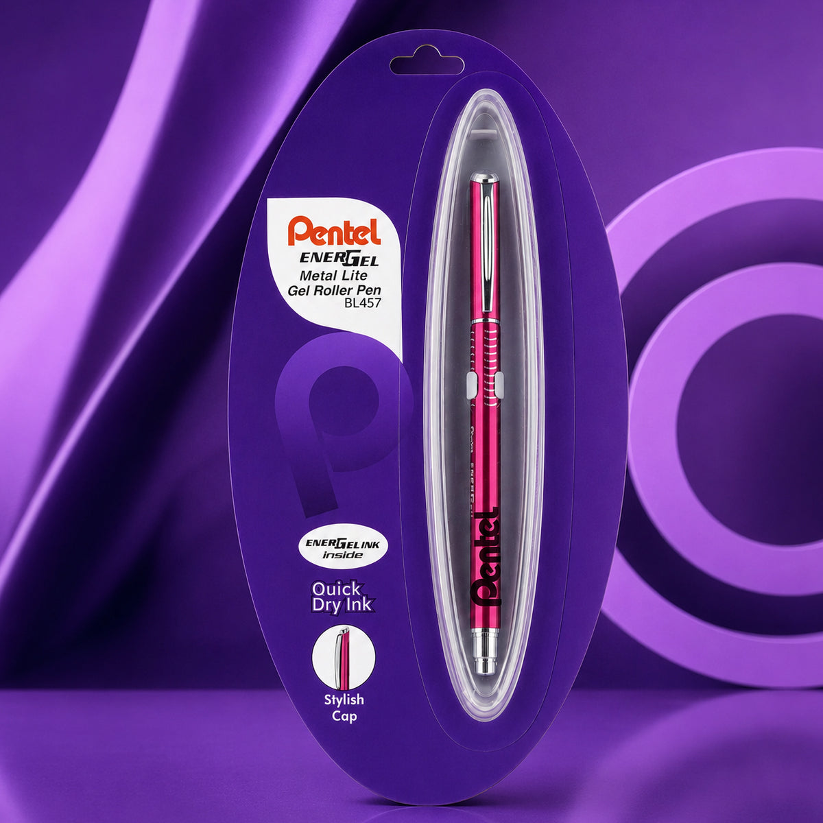 Pentel EnerGel Metal Lite — Pink Body Gel Roller Ball Pen