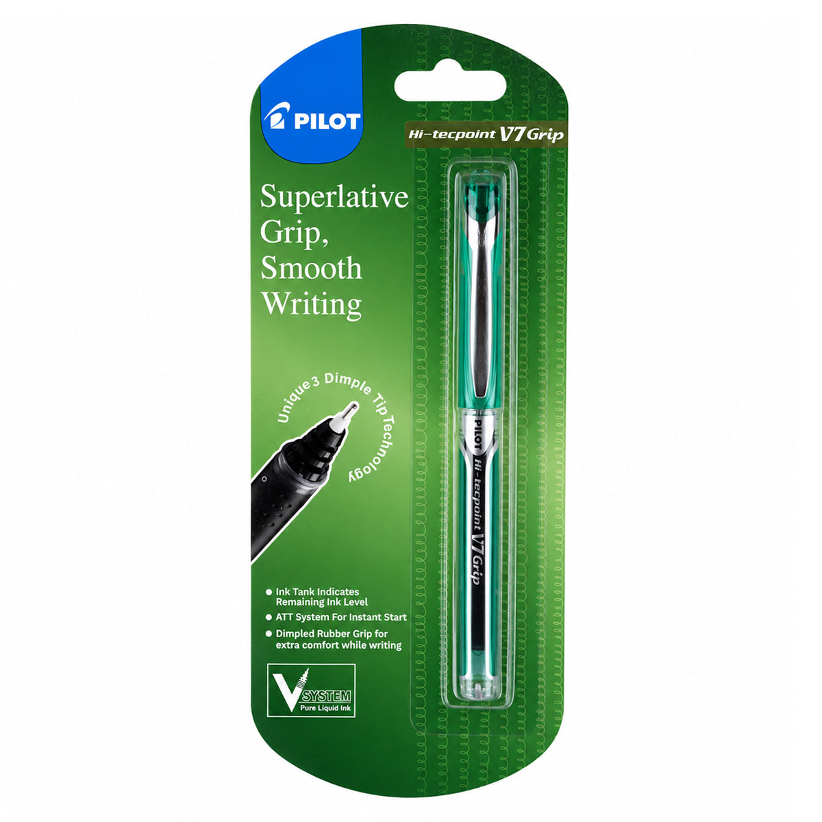 Pilot 1107 Hi‑Techpoint V7 Grip — Green (Cap Roller Ball Pen)