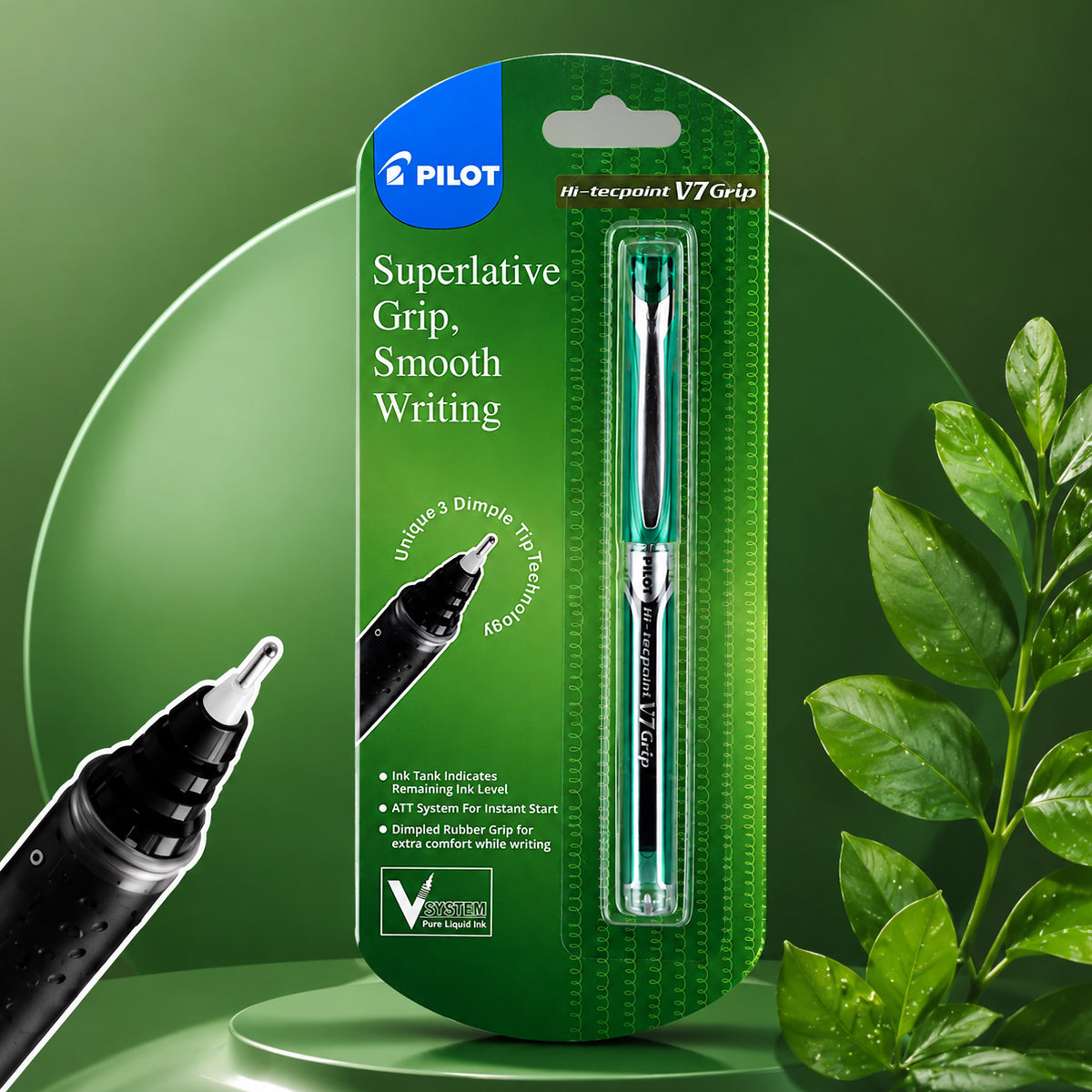 Pilot 1107 Hi‑Techpoint V7 Grip — Green (Cap Roller Ball Pen)