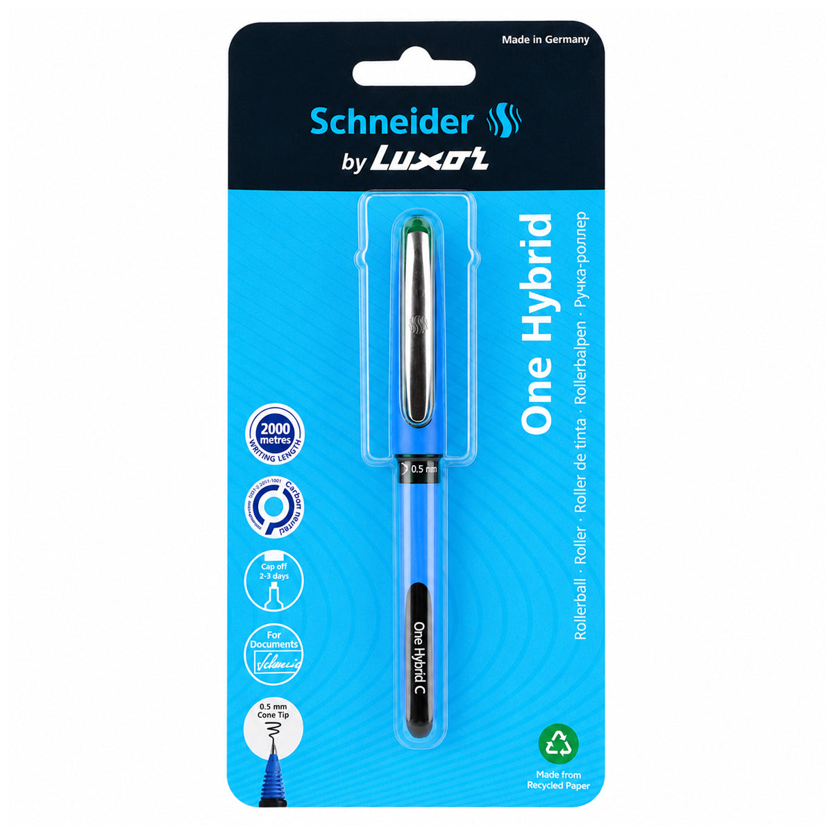 Luxor Schneider One Hybrid Roller Ball Pen – Green, 0.5 mm Cone Tip
