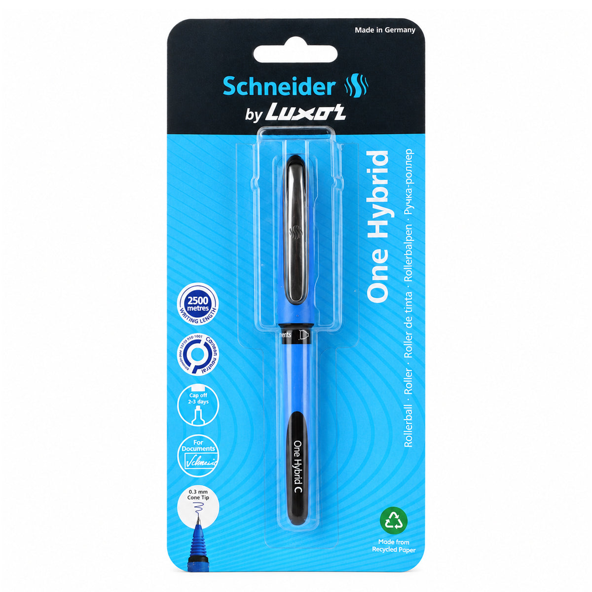 Luxor Schneider One Hybrid Roller Ball Pen – Black, 0.3 mm Cone Tip